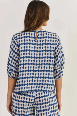 Naturals By O & J Round Neck Linen Top - Delta Blot - OJ28 Best