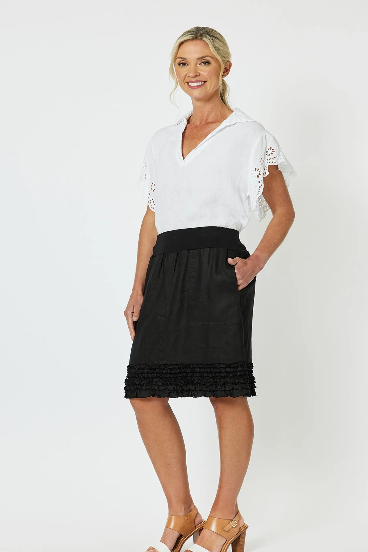 Gordon smith Ruffled Linen Skirt - Black - GS22 Hot