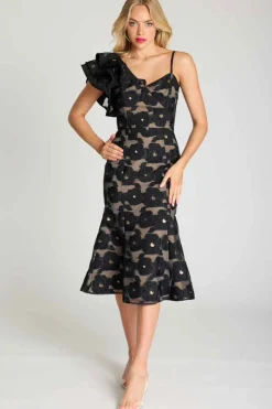Romance Selena Frill Dress - Black - ROM2 Clearance