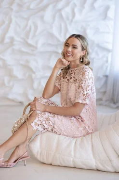 Two-T's Sienna Lace Dress - Pale Pink - TT14