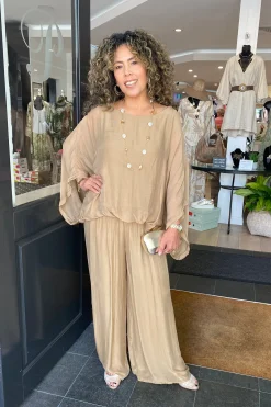 Cindy G Silk Viscose Top - Tan - CG6 Online