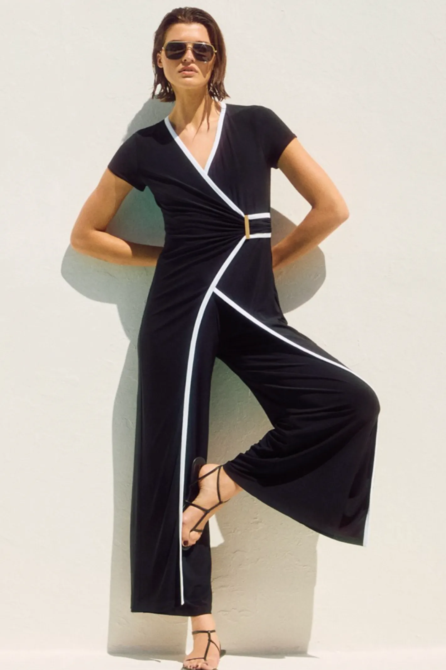 Joseph Ribkoff Silky Knit Culotte Jumpsuit - Black/Vanilla - JR44 Hot