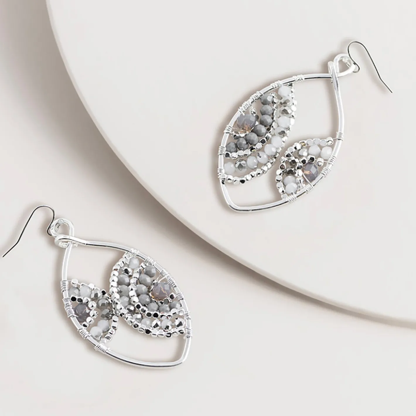 Spice Up Sliver & Grey Bead Teardrop Earrings - SM2 Outlet