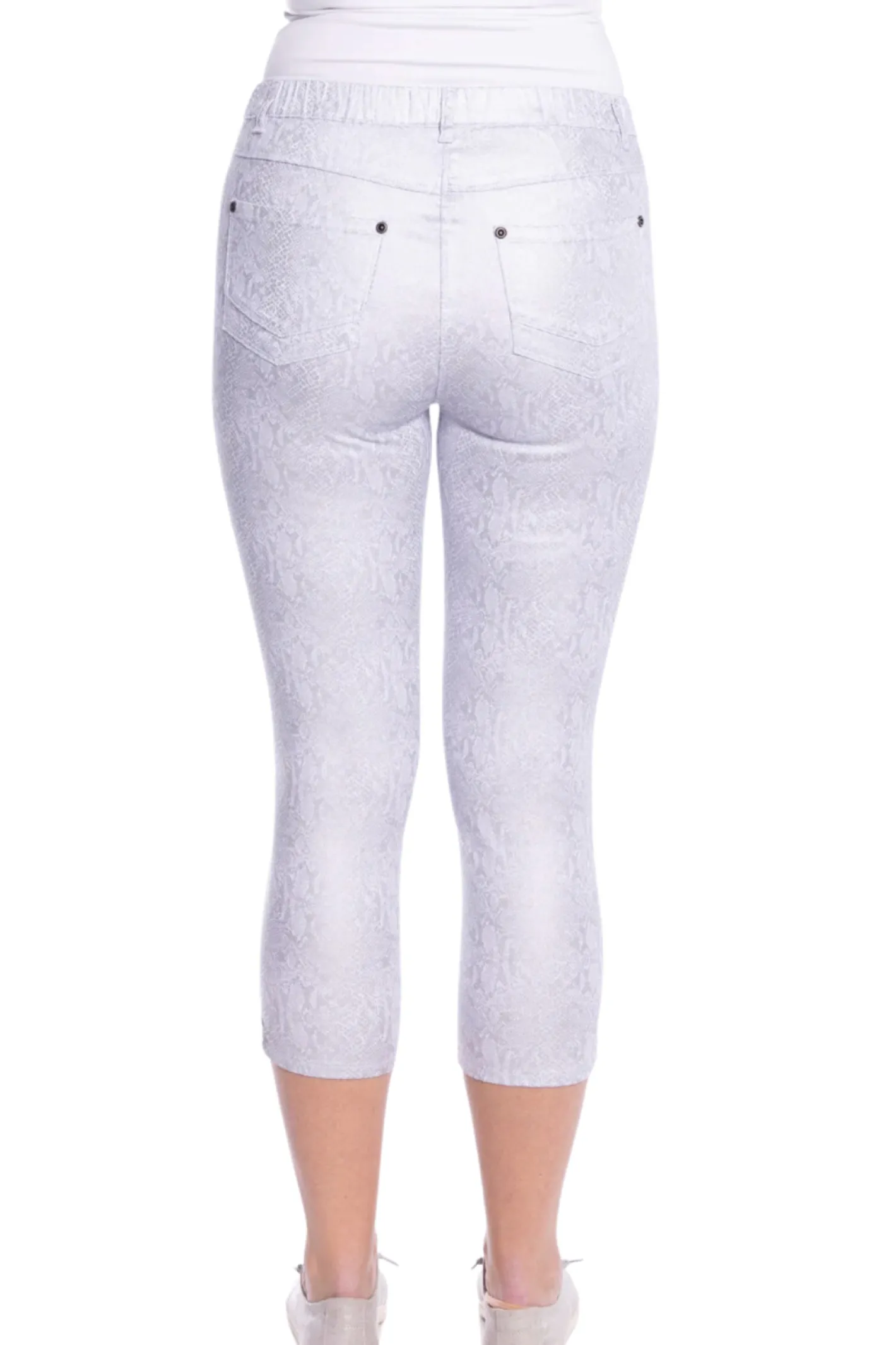 Cafe Latte Snake Foil Capri Jegging - Silver - CL3 New