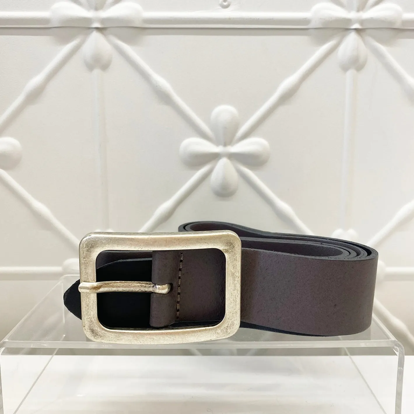 Vanzetti Square Buckle Leather Belt | Anthracite | V1