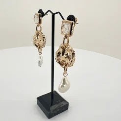 Adorne Stone Metal Pearl Drop - Gold- AD24 New