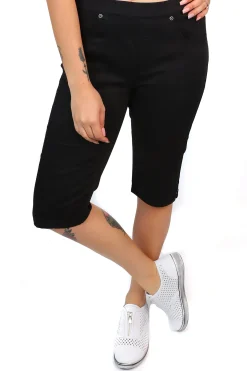 Cafe Latte Stretch Pull On Jean Short - Black - CL4 Discount