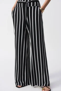 Joseph Ribkoff Striped Silky Wide Leg Pant - Black - JR54