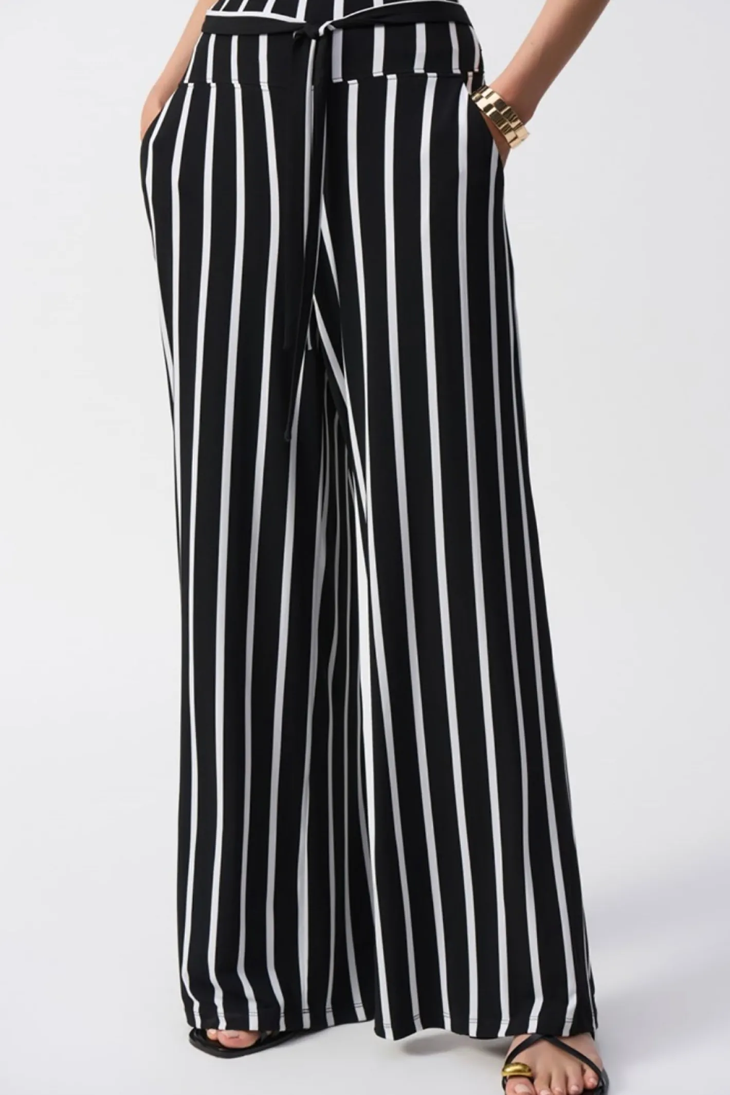 Joseph Ribkoff Striped Silky Wide Leg Pant - Black - JR54