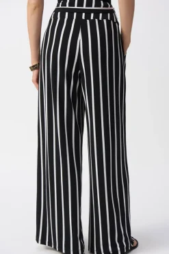 Joseph Ribkoff Striped Silky Wide Leg Pant - Black - JR54