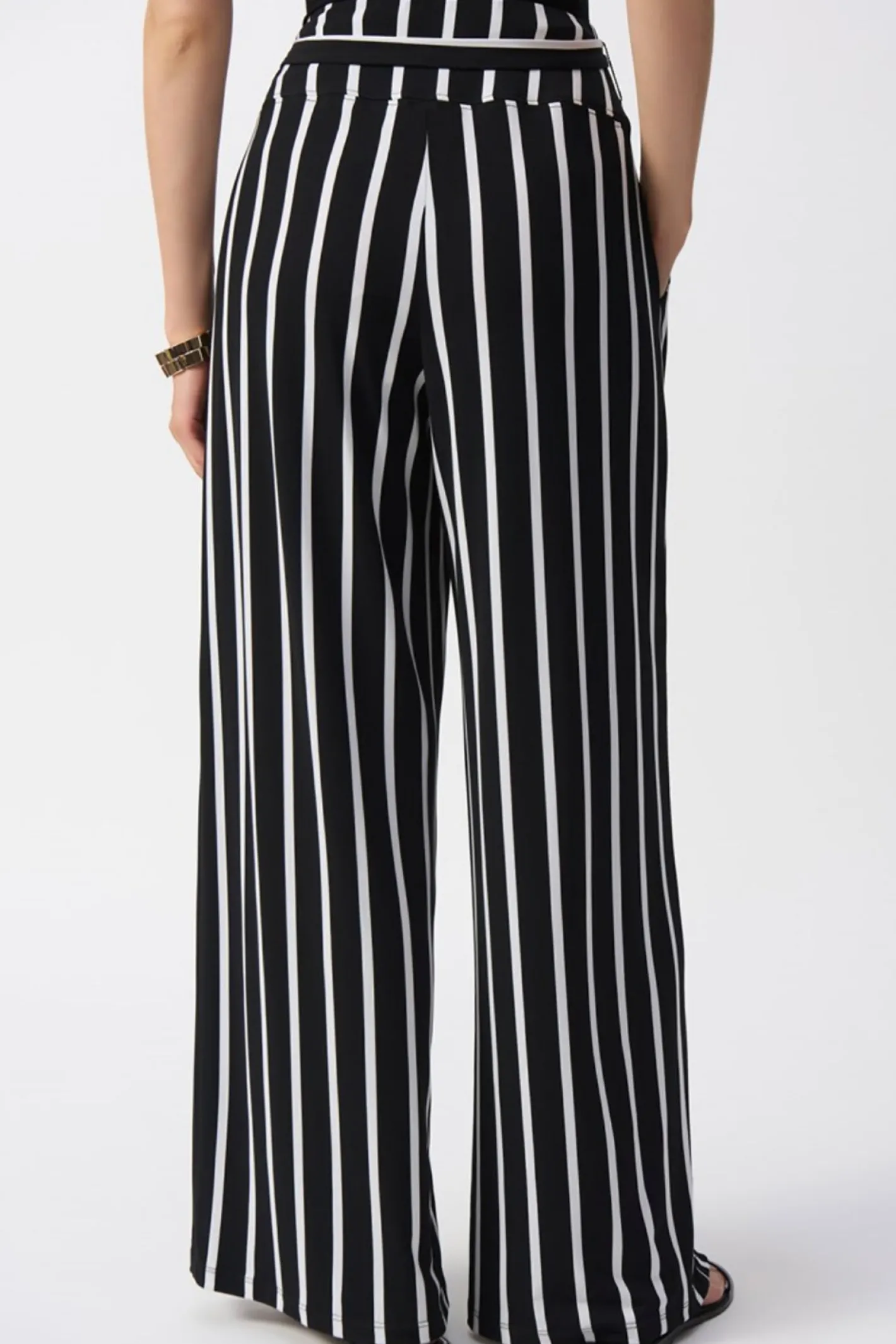 Joseph Ribkoff Striped Silky Wide Leg Pant - Black - JR54