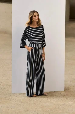 Joseph Ribkoff Striped Silky Wide Leg Pant - Black - JR54