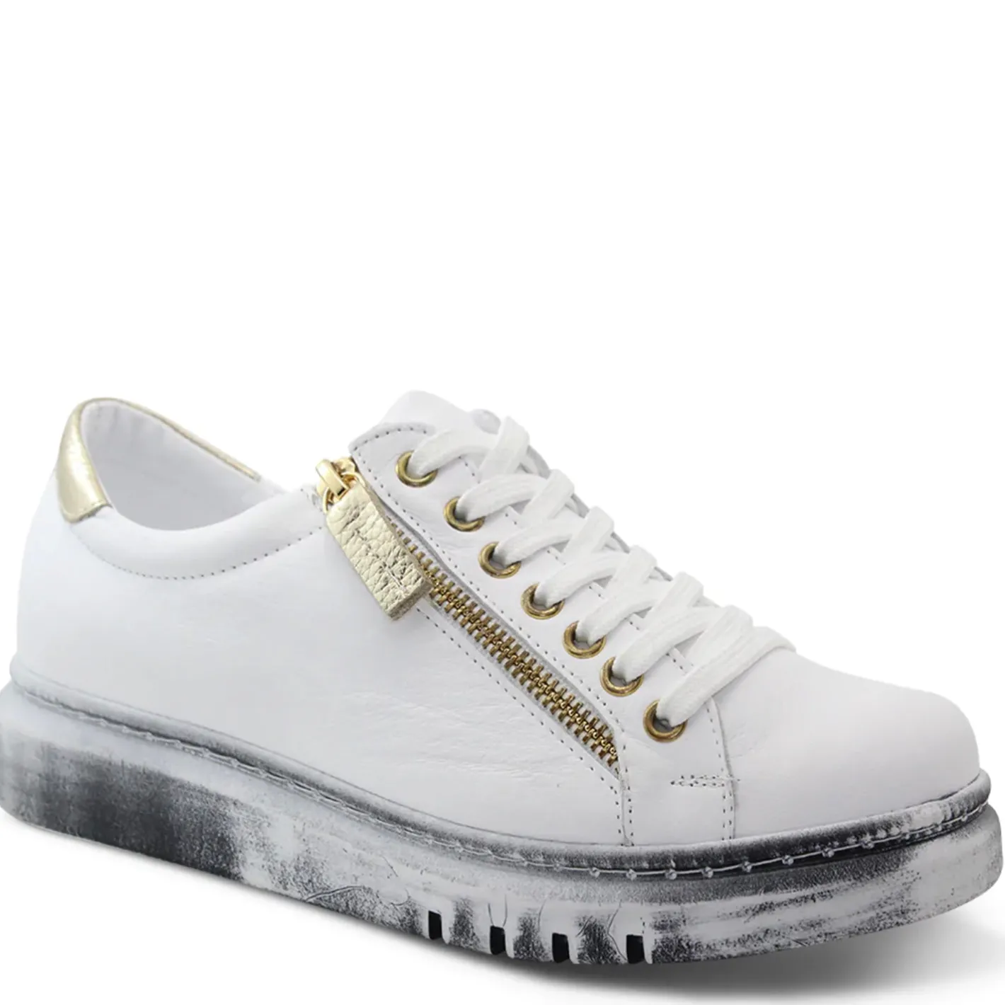 Rilassare Tatter Leather Sneaker - White/Gold - RS3