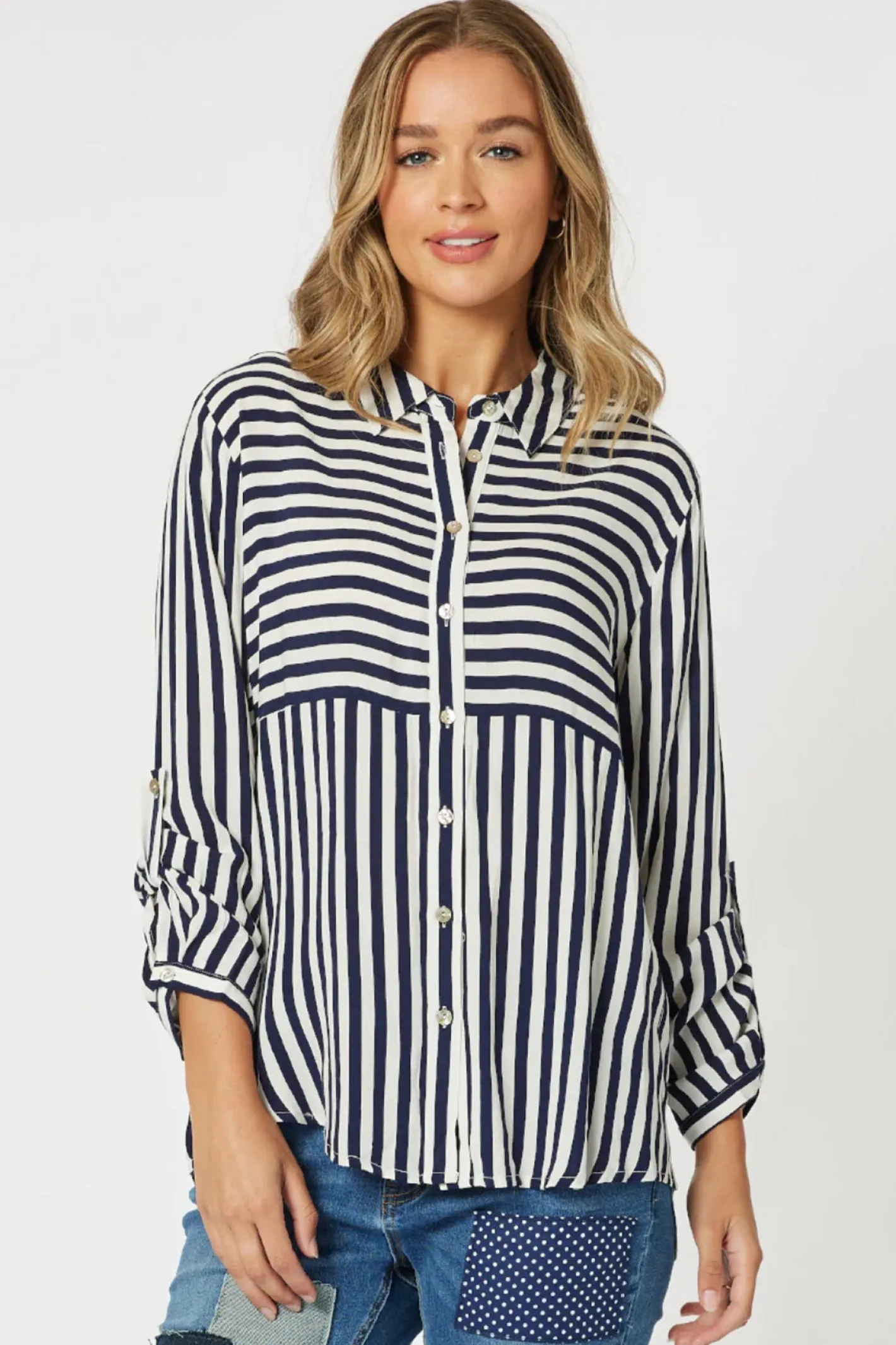 Threadz Tina Stripe Shirt - Navy & White - TZ35