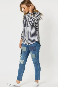 Threadz Tina Stripe Shirt - Navy & White - TZ35