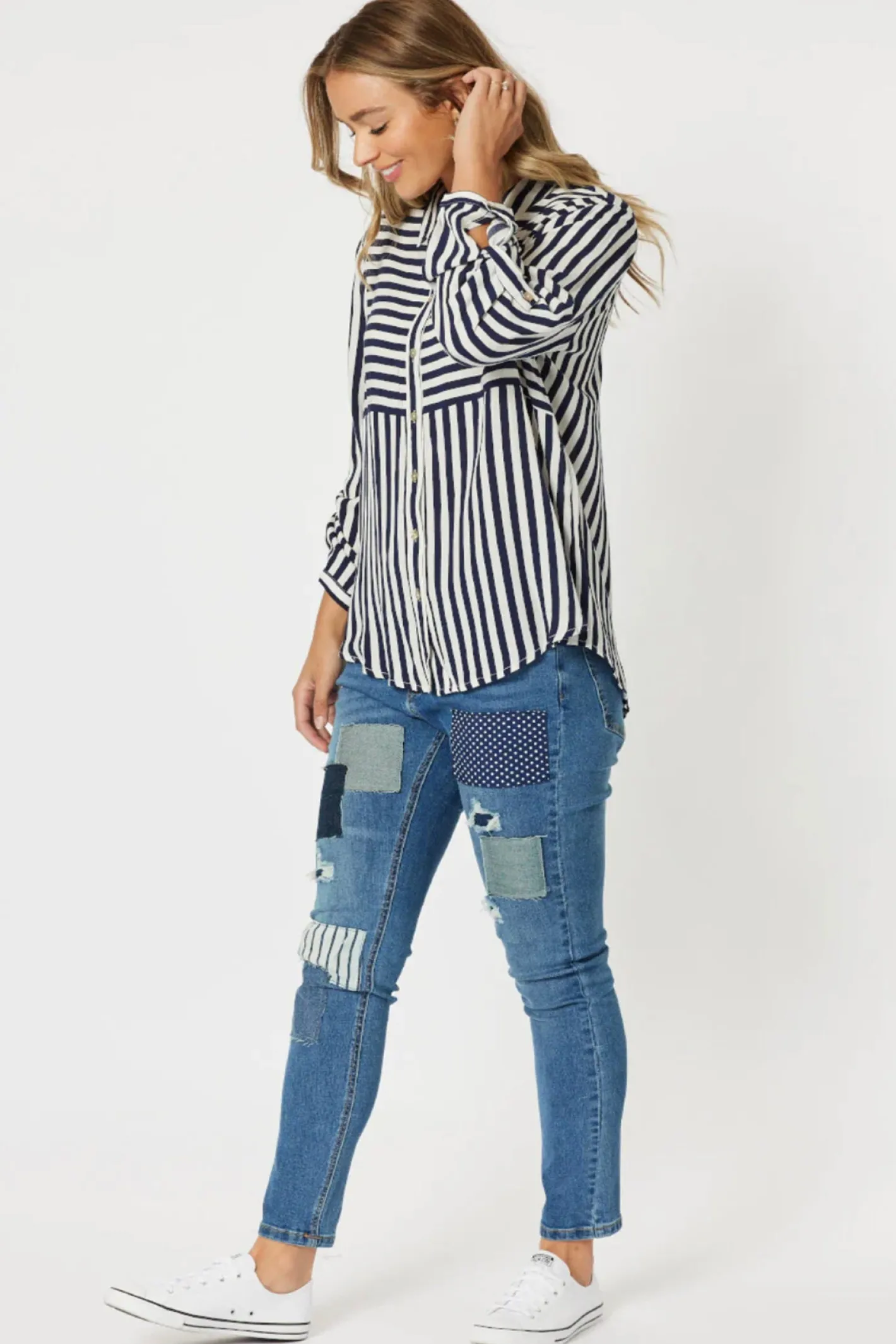 Threadz Tina Stripe Shirt - Navy & White - TZ35