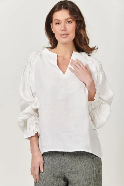 Naturals By O & J Tina V-Neck Linen Top - White - OJ23 Online