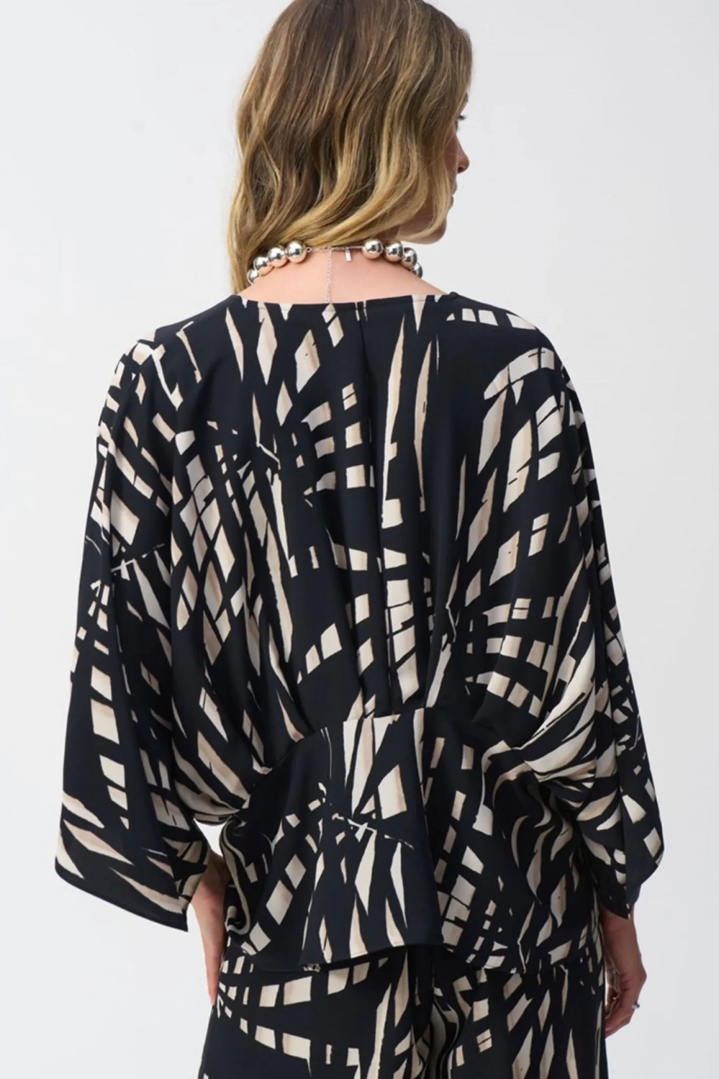 Joseph Ribkoff Tropical Print Peplum Top - Black - JR24 Hot