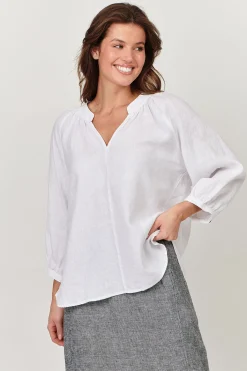 Naturals By O & J Trudy V-Neck Linen Top - White - OJ24 Discount