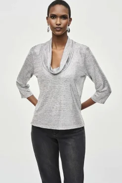 Joseph Ribkoff Uma Foiled Cowl Neck Top - Silver - JR19 Online