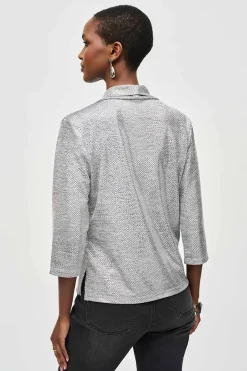 Joseph Ribkoff Uma Foiled Cowl Neck Top - Silver - JR19 Online