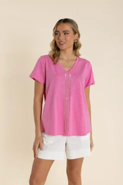Two-T's Vertical Stripe Sequin Tee - French Pink - TT61