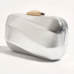 Adorne Wavy Structured Metallic Clutch - Silver - AD12 New